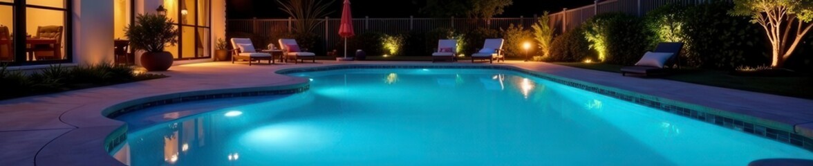 Gleaming LED lights illuminate a backyard pool, beautiful, led