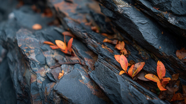 Beautiful autumn leaves on dark rocks nature photography scenic landscape fall season outdoor environment