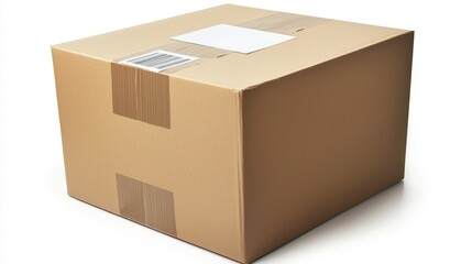 Fototapeta premium Large square cardboard box with shipping labels