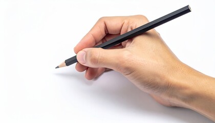 Hand with pencil on a white background