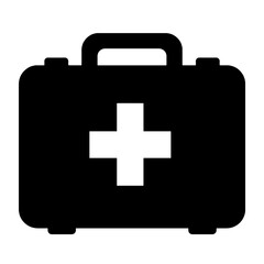 Obraz premium Silhouette of first aid kit with support cross, emergency safety