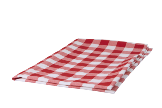Blank placemat, folded in a red and white plaid pattern on transparent background