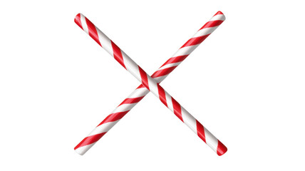 Two Red and White Candy Canes Crossed on Clean White Background
