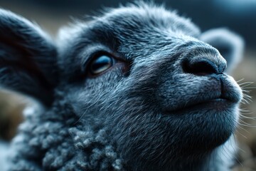 Close-up of a Sheep's Face Showing Wool and Gentle Expression