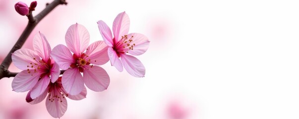 Full bloom pink sakura flowers, isolated against a stark white backdrop , isolated, springtime, white