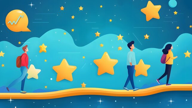 Vector illustration of onboarding achievement path with health stars and positive reinforcement