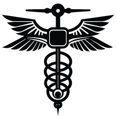 Caduceus Medical Symbol vector Silhouette illustration Medical drone carrying caduceus in silhouette