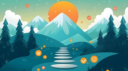 Flat milestone poster for Wellness Level 1 Achieved with step bubbles and icons