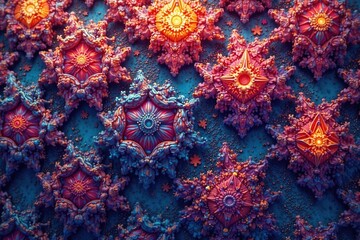 Obraz premium Intricate tessellation of geometric shapes, vibrant colors, print, creative