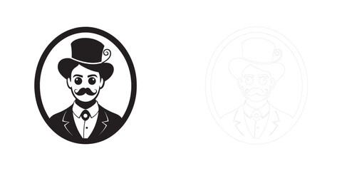 Gentleman Cameo Silhouette with Monocle and Moustache