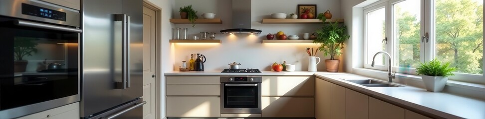 Sleek stainless steel appliances in modern kitchen , equipment, microwave