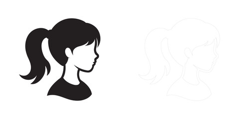 Girl Silhouette in Ponytail, Classic White Background