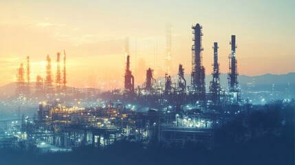 Obraz premium Industrial complex at sunset