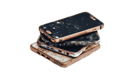 Stack of Old Smartphones Isolated on Clean White Background
