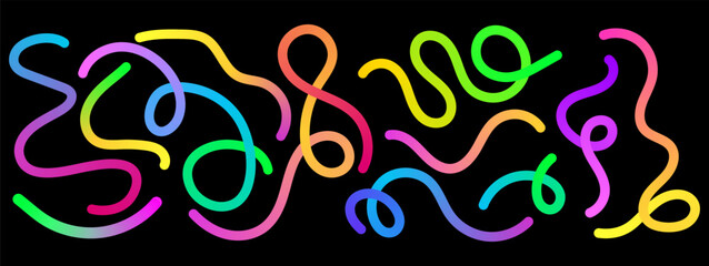 Set of vector graphic elements. Abstract shapes with smooth wavy lines, bright colors and gradient transitions.