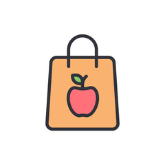 Fruit bag colored icons, minimalist vector illustration ,simple transparent graphic element .Isolated on white background