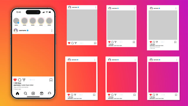 Instagram social media posts layout mobile phone mockup template, Instagram scroll frame pages