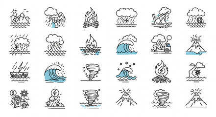 Natural Disaster and Extreme Weather Icon Set – Emergency and Environmental Awareness