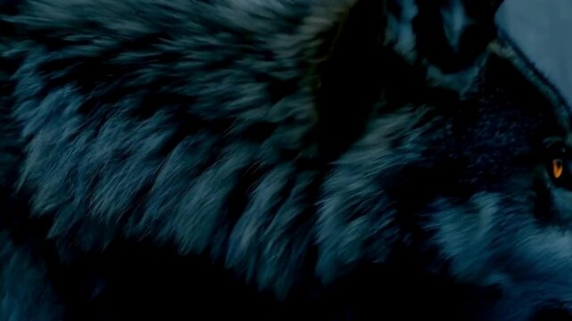 Eyes of the Ancient Predator, close-up of a Dire Wolf&rsquo;s glowing golden eyes. 