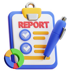 3D Render of Checklist Report with Pie Chart and Pen