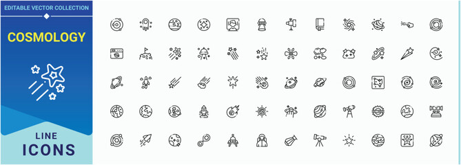 Cosmology icon collection. Galaxy icon set. Outline icons collection. Containing eclipse, space, solar system, planet, cosmos, constellation and more. Signs for web and mobile app. © Rubbble
