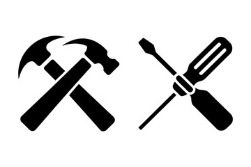 Hammer and screwdriver crossed repair tools icon