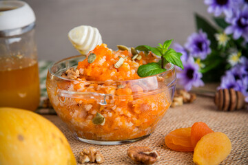 Nutritious Breakfast of Pumpkin with Rice and Nuts