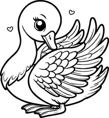  swan line art cartoon illustration floating calmly on water. Ideal for coloring pages, educational materials, and nature-themed designs.