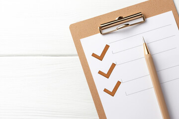 A clipboard with checkboxes and a pencil, symbolizing organization and productivity.