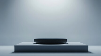 Minimalist display platform in modern studio with neutral background
