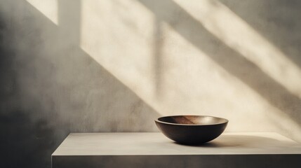 Minimalist Wooden Bowl on Simple Table in Soft Natural Light