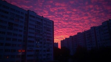 Urban Sunrise, Buildings, Pink Sky