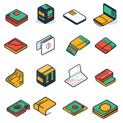 Set of vector icons on the theme of banks and finance: money, bank, credit and debit cards, payments, transfers, finance, coins, safes. Suitable for UI, applications and infographics.