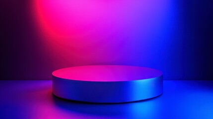 Futuristic Stage with Bright Neon Lighting in Purple and Blue