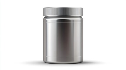 Empty metallic gray pill bottle