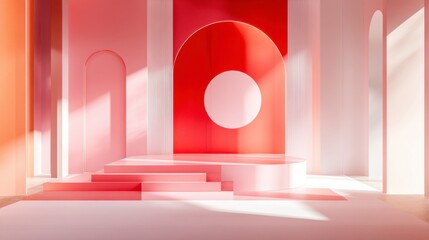 Modern Minimalist Interior with Geometric Shapes and Soft Colors