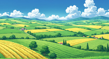 Fototapeta premium Green Rolling Hills and Agricultural Fields