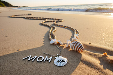 shell necklace on the beach,