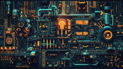 Fototapeta premium Futuristic mechanical system with glowing components