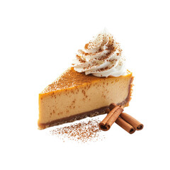 Delicious Slice of Pumpkin Cheesecake with Whipped Cream and Cinnamon