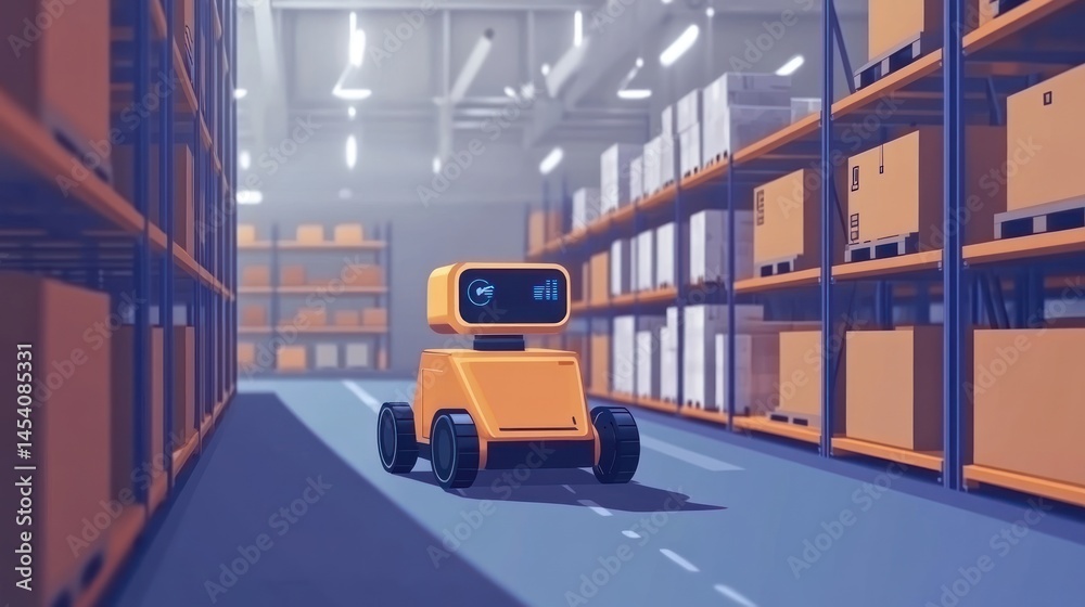 Aufkleber automated warehouse robot navigating shelves
