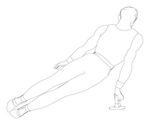 Fototapeta premium A man is doing a push up on a mat. The pose is very simple and the man is wearing sport clothes. Back view