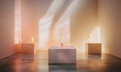 Minimalist Interior Design with Soft Light and Sculpture Display