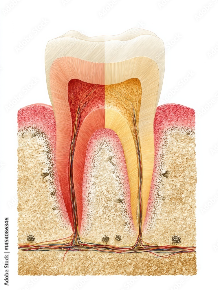 Poster cross-section view of dental gum tissue revealing implant integration within bone structure generati