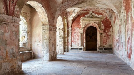Historic chapel interior showcases intricate wall paintings and arches in a serene atmosphere at a cultural site