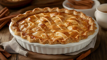 Warm apple pie with golden crust and autumnal spices, a cozy delight