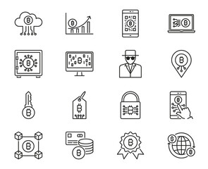 Bitcoin icons depicting crypto themes