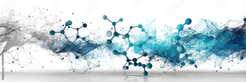 Poster Digital Wireframe Representation of a Medicine Molecule in a Dynamic Floating Design Over a White Background Generative AI