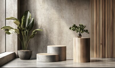 Modern Minimalist Interior with Plants and Natural Materials