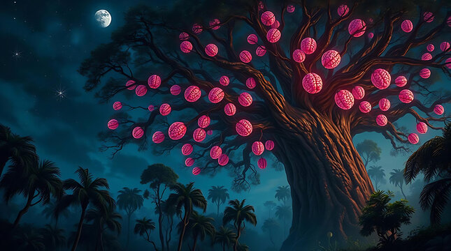 the big tree in the jungle with brain fruit. 